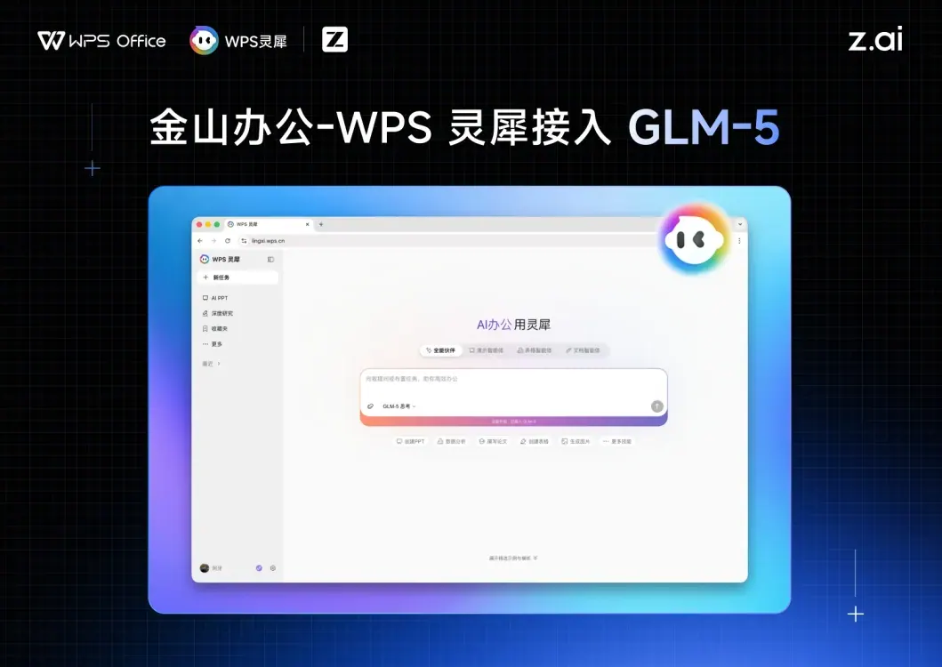 报道配图:WPS 灵犀接入 GLM-5,保留可追溯公式与实时排版