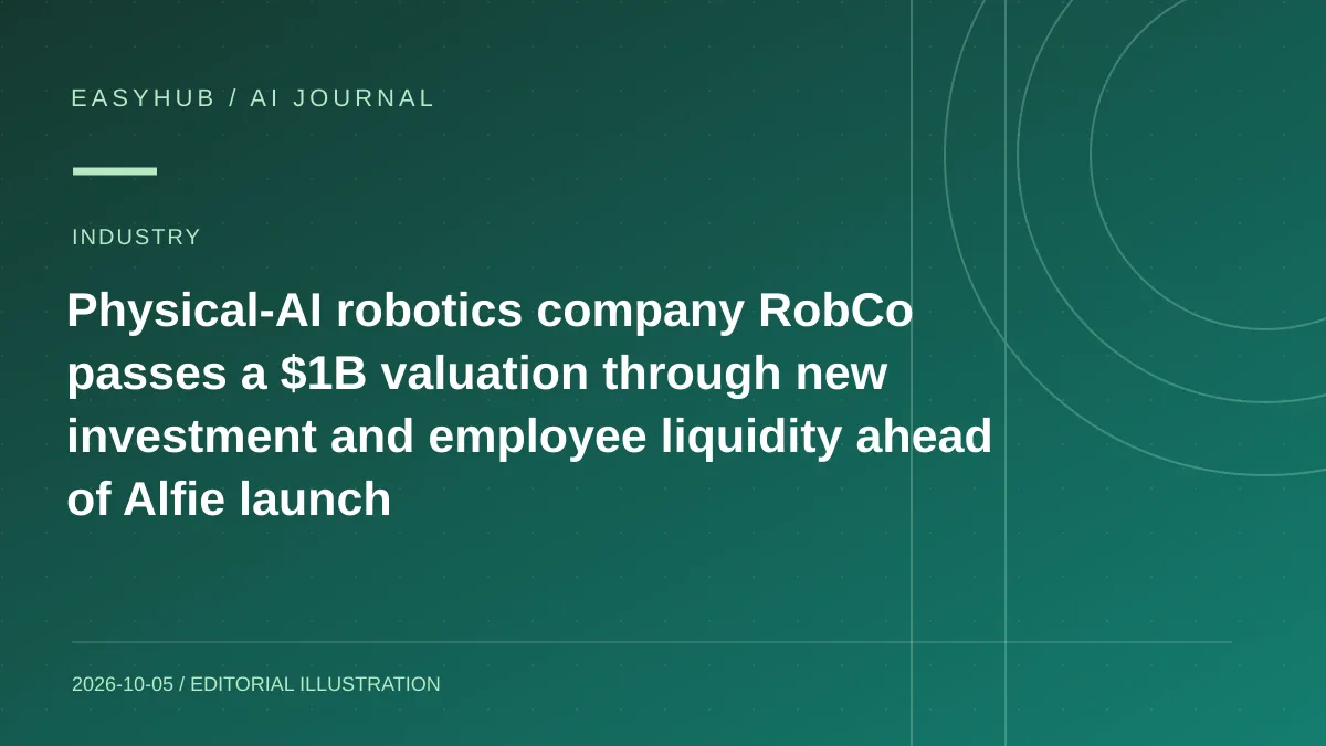 资讯编辑示意图:Physical AI 公司 RobCo 估值突破 10 亿美元:新投资与员工老股交易并行,计划明年推出 Alfie