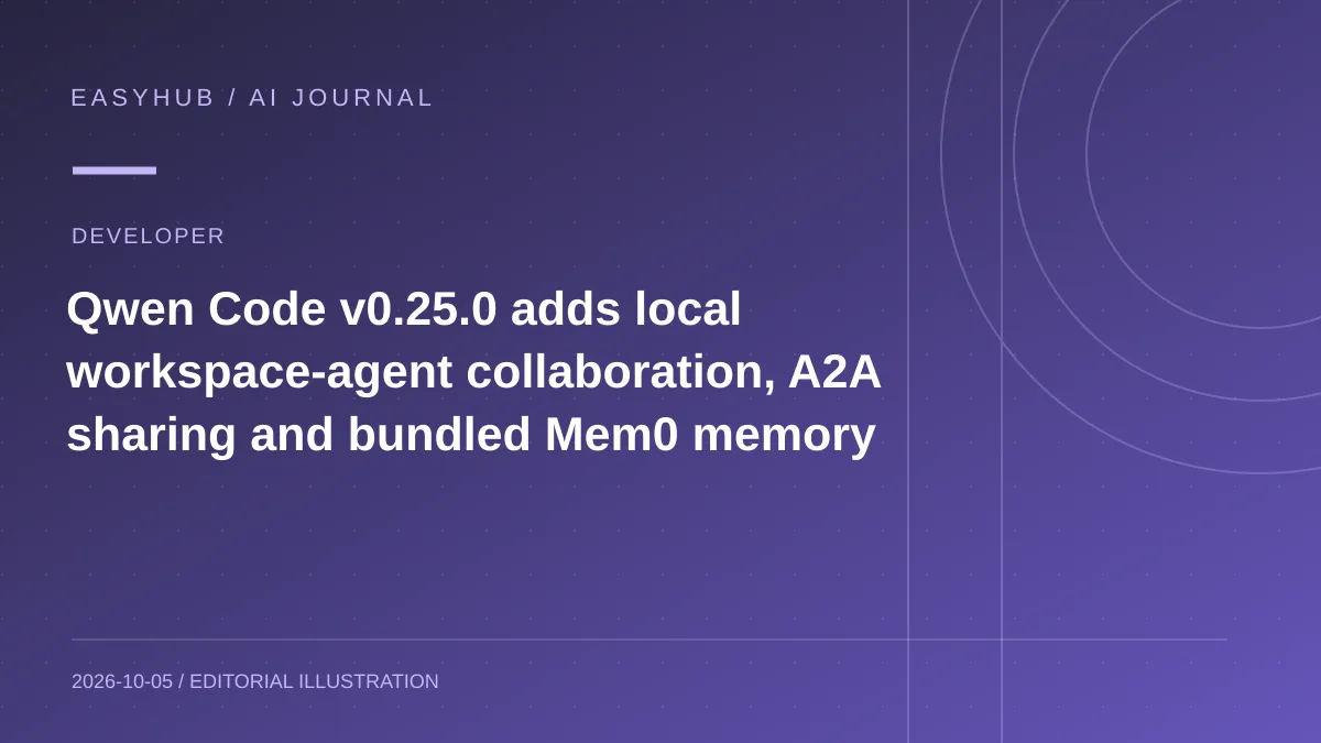资讯编辑示意图:Qwen Code v0.25.0 发布:加入本地 Workspace Agent 协作、A2A 共享与 Mem0 记忆