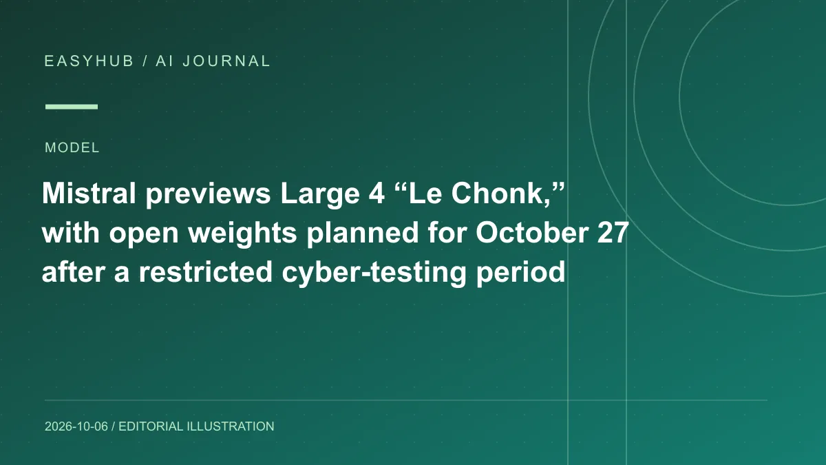 资讯编辑示意图:Mistral 预览 Large 4「Le Chonk」:计划 10 月 27 日开放权重,先向安全专家与政府机构提供测试访问