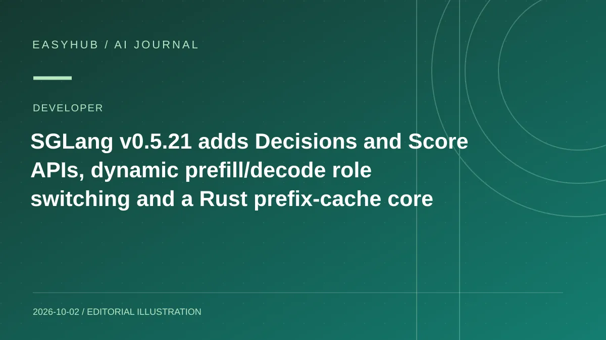 资讯编辑示意图:SGLang v0.5.21 发布:新增 Decisions / Score API,PD 实例可动态切换,前缀缓存默认迁到 Rust