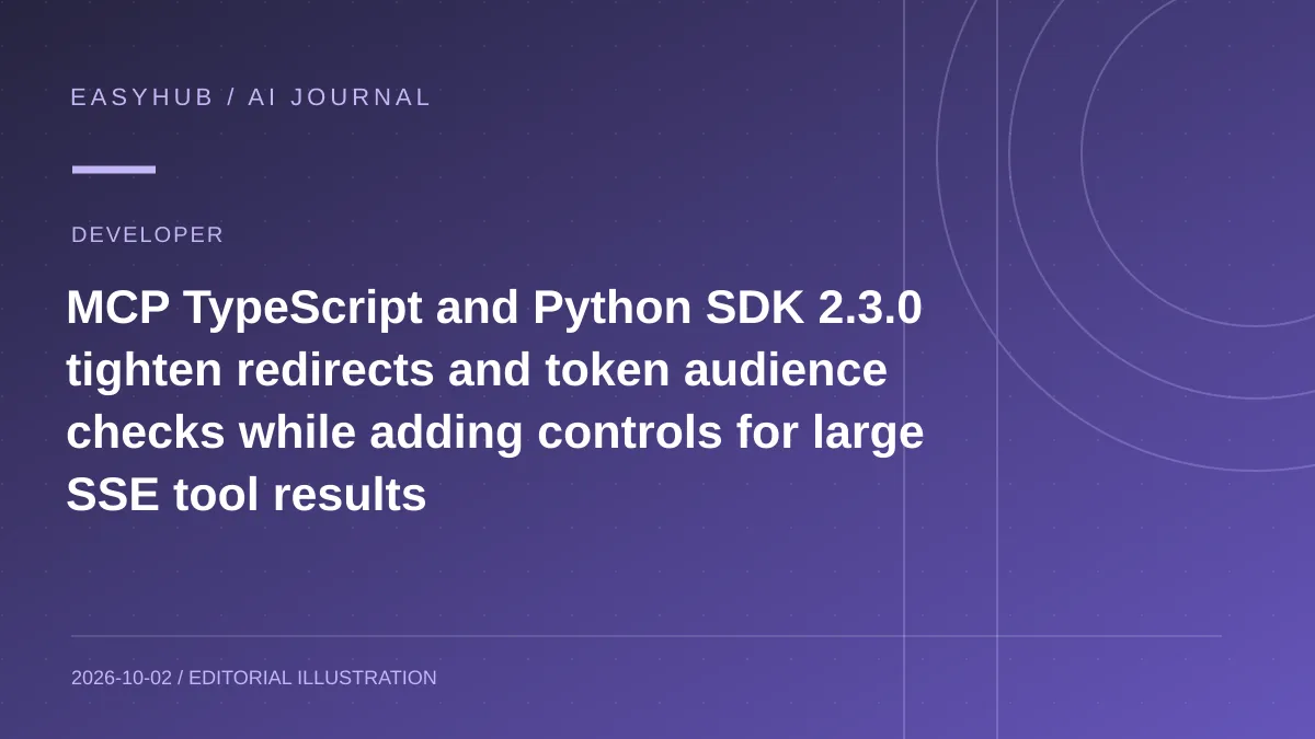 资讯编辑示意图:MCP TypeScript / Python SDK 2.3.0 发布:收紧跨域跳转与令牌 audience,并给大 SSE 工具结果加资源上限