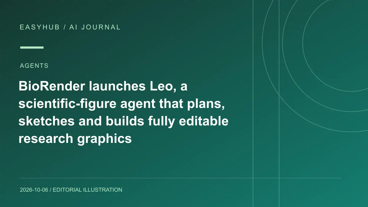 Editorial illustration: BioRender launches Leo, a scientific-figure agent that plans, sketches and builds fully editable research graphics