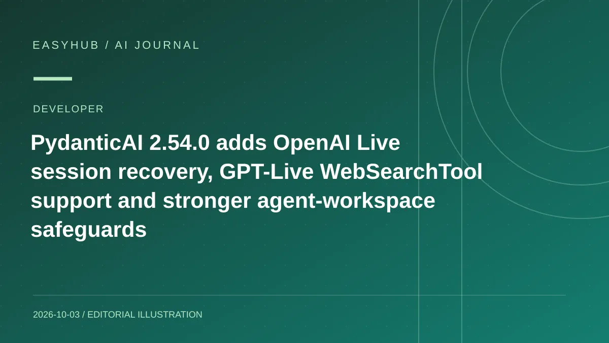 资讯编辑示意图:PydanticAI 2.54.0 发布:OpenAI Live 会话可断线恢复,GPT-Live 接入 WebSearchTool,并增强 Agent workspace 安全