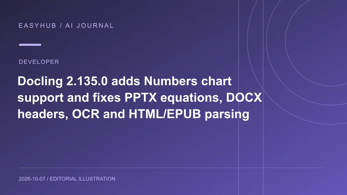 资讯编辑示意图:Docling 2.135.0 发布:补齐 Numbers 图表、PPTX 公式、DOCX 页眉页脚与 OCR/HTML/EPUB 解析细节