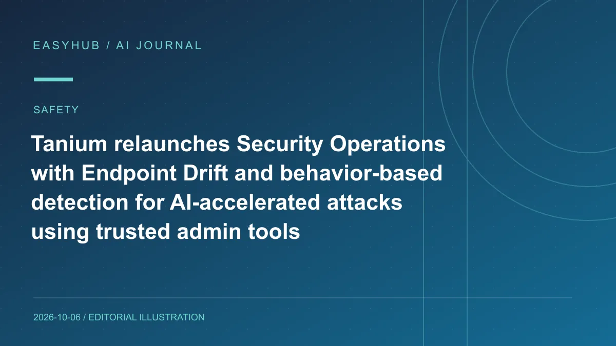 Editorial illustration: Tanium relaunches Security Operations with Endpoint Drift and behavior-based detection for AI-accelerated attacks using trusted admin tools