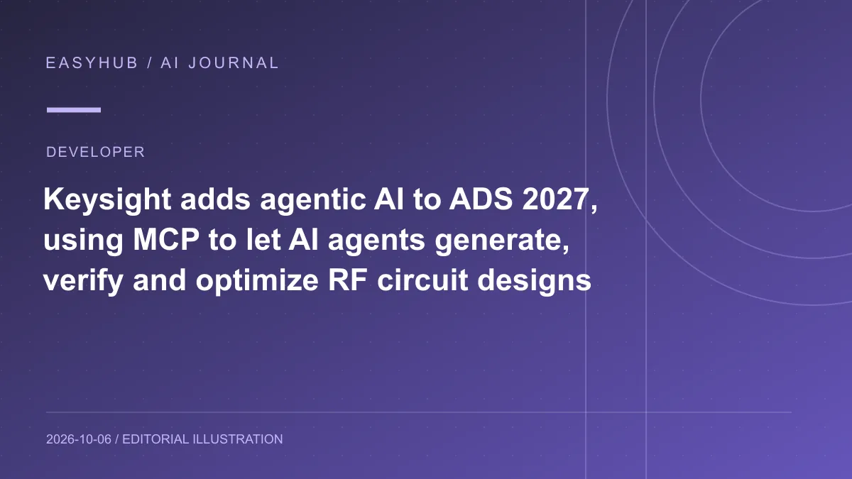 Editorial illustration: Keysight adds agentic AI to ADS 2027, using MCP to let AI agents generate, verify and optimize RF circuit designs