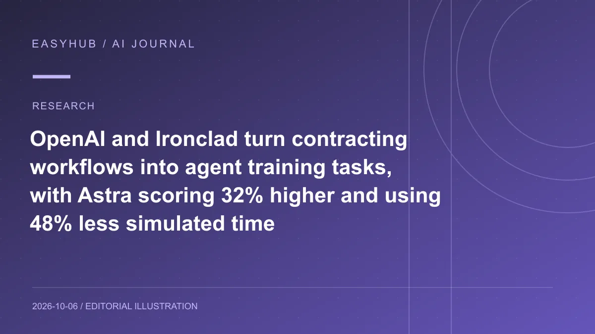 资讯编辑示意图:OpenAI 与 Ironclad 把合同工作流变成 Agent 训练任务:Astra 在 11 项研究评测中得分高 32%、模拟耗时低 48%