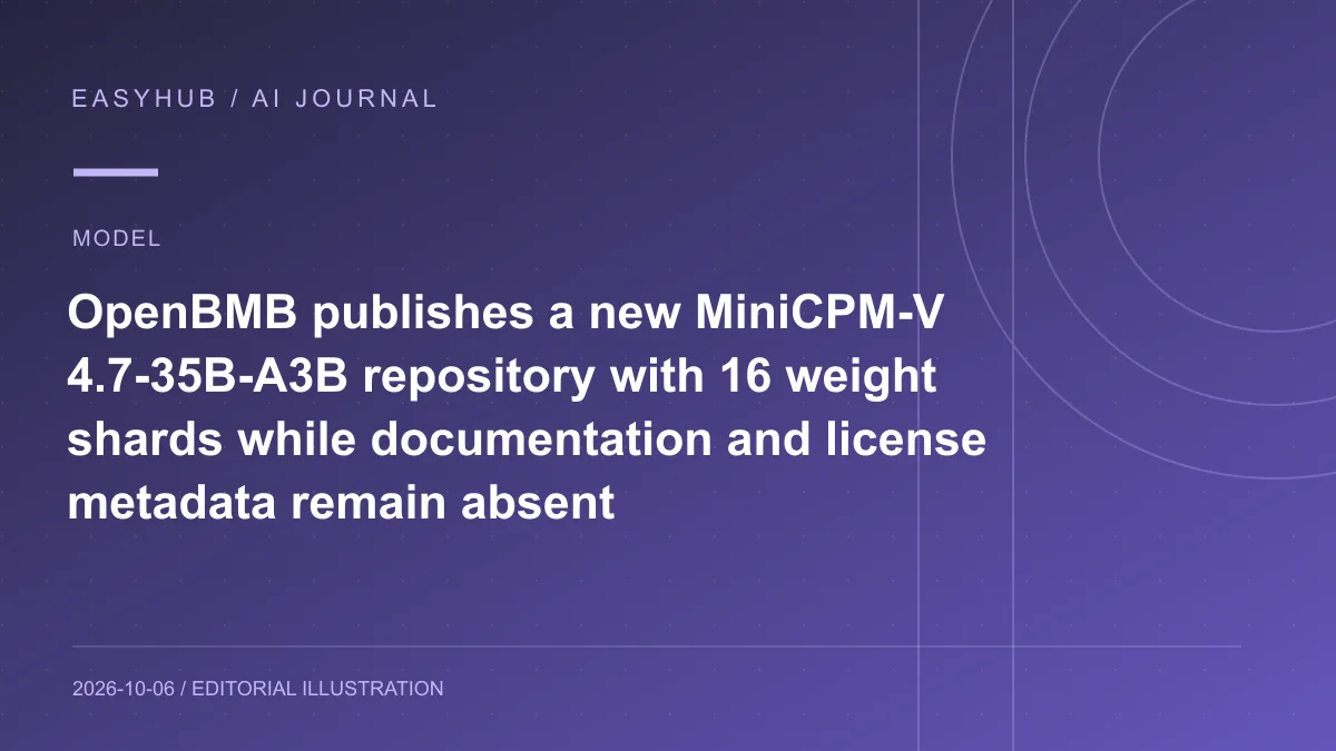 资讯编辑示意图:OpenBMB 新建 MiniCPM‑V 4.7‑35B‑A3B 模型仓库:16 个权重分片已公开,但模型卡、许可与基准说明仍缺失