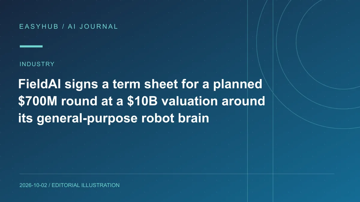 Editorial illustration: FieldAI signs a term sheet for a planned $700M round at a $10B valuation around its general-purpose robot brain