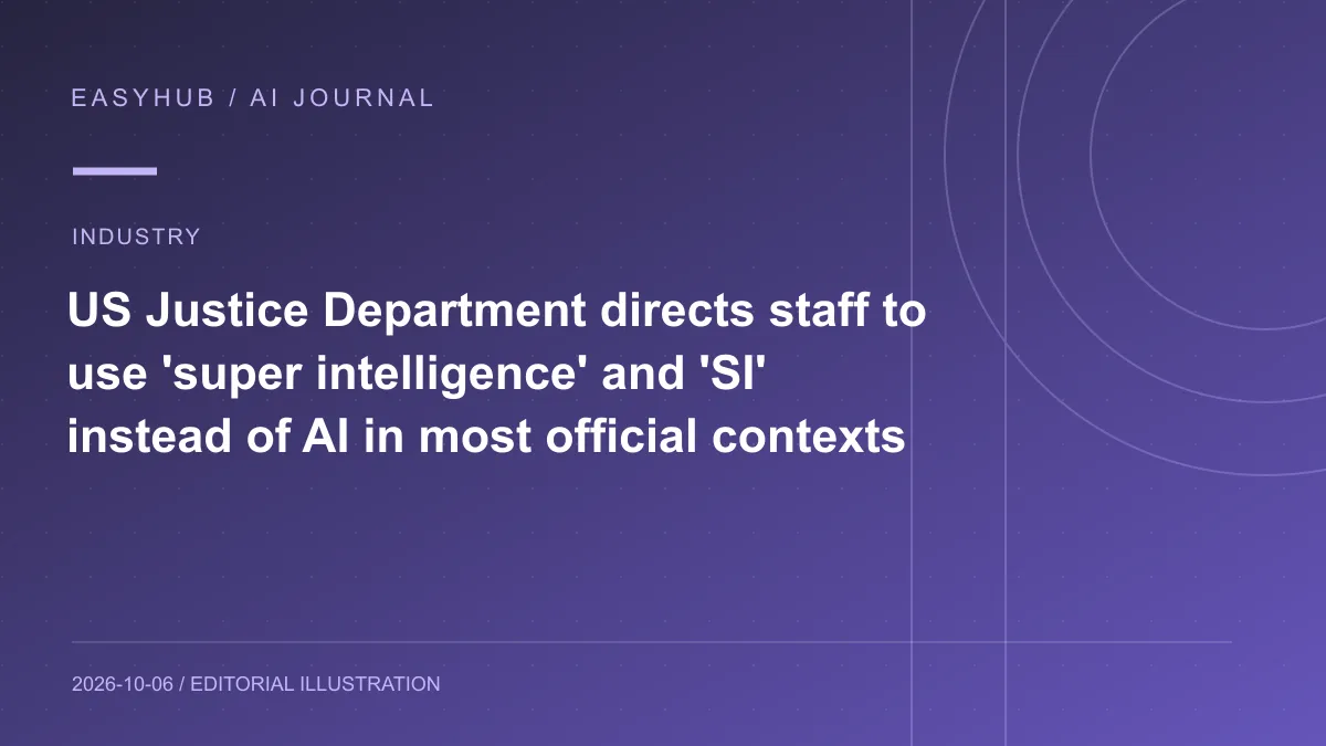 Editorial illustration: US Justice Department directs staff to use 'super intelligence' and 'SI' instead of AI in most official contexts