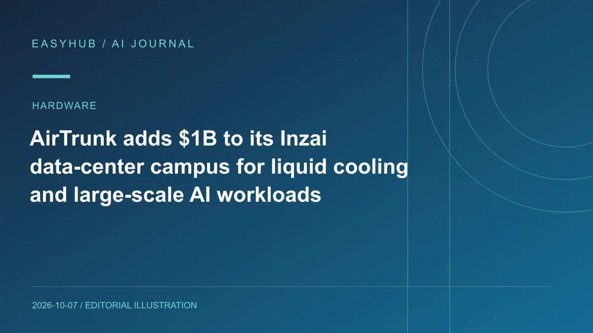 Editorial illustration: AirTrunk adds $1B to its Inzai data-center campus for liquid cooling and large-scale AI workloads