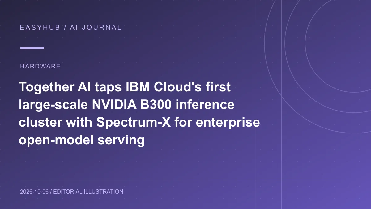 Editorial illustration: Together AI taps IBM Cloud's first large-scale NVIDIA B300 inference cluster with Spectrum-X for enterprise open-model serving