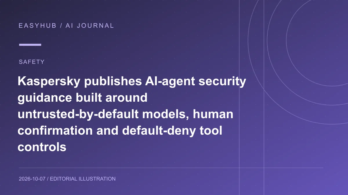 Editorial illustration: Kaspersky publishes AI-agent security guidance built around untrusted-by-default models, human confirmation and default-deny tool controls