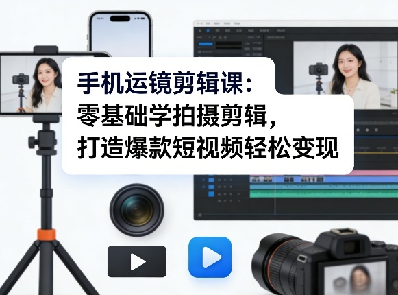 手机运镜剪辑课:零基础学拍摄剪辑,打造爆款短视频轻松变现-易网创