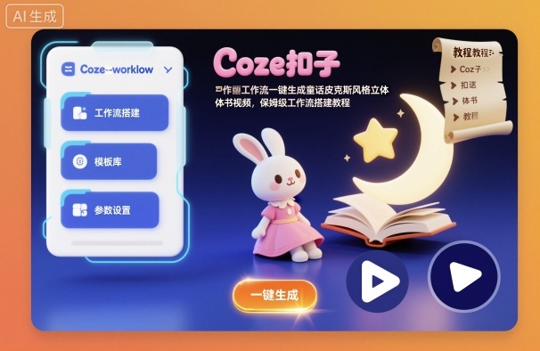 Coze扣子工作流一键生成童话皮克斯风格立体书视频，保姆级工作流搭建教程-易网创