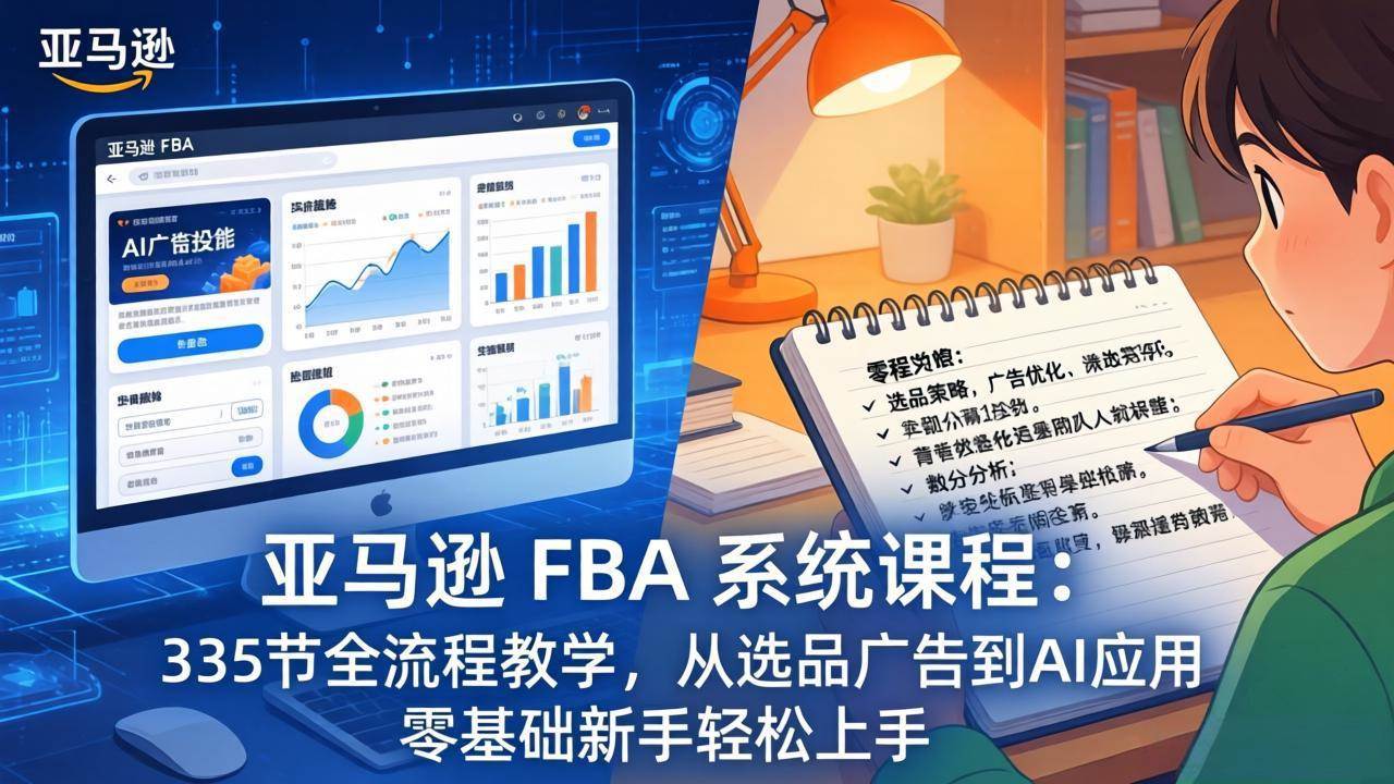 （17744期）亚马逊 FBA 系统课程（更新26年3月）335节全流程教学，从选品广告到AI应用，零基础新手轻松上手-易网创