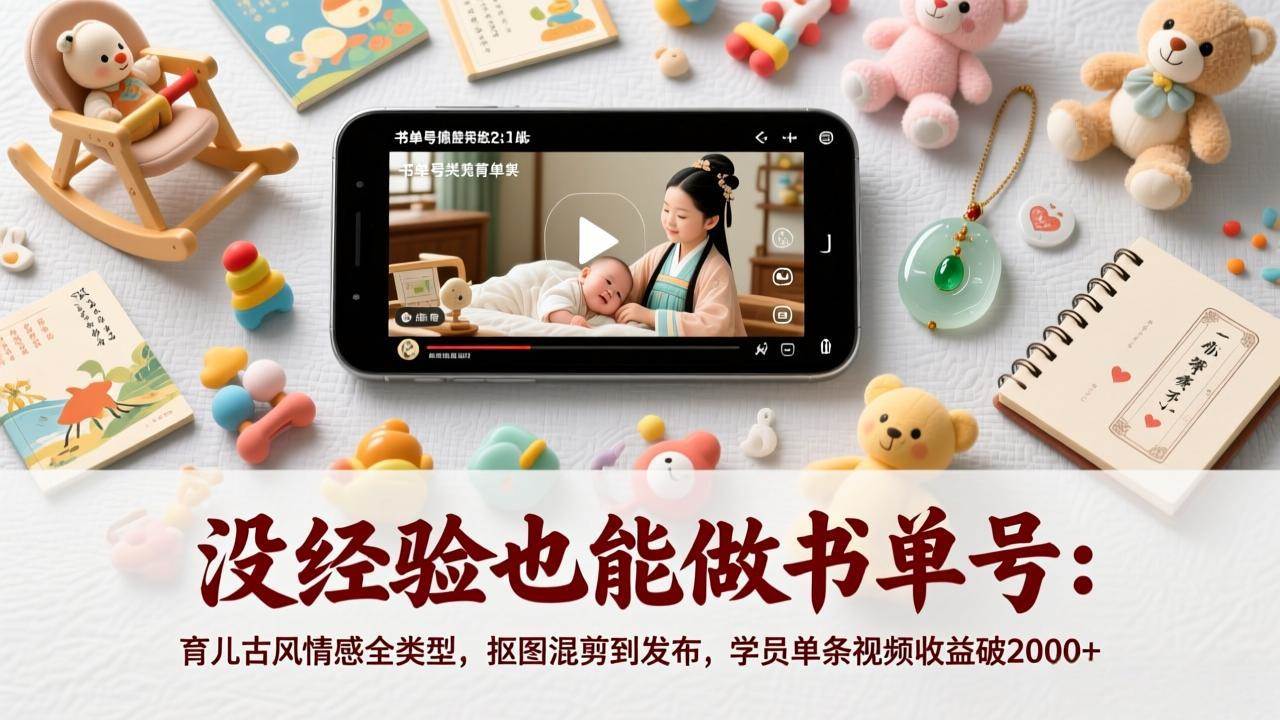 （17389期）没经验也能做书单号：育儿古风情感全类型，抠图混剪到发布，学员单条视频收益破2000+-易网创
