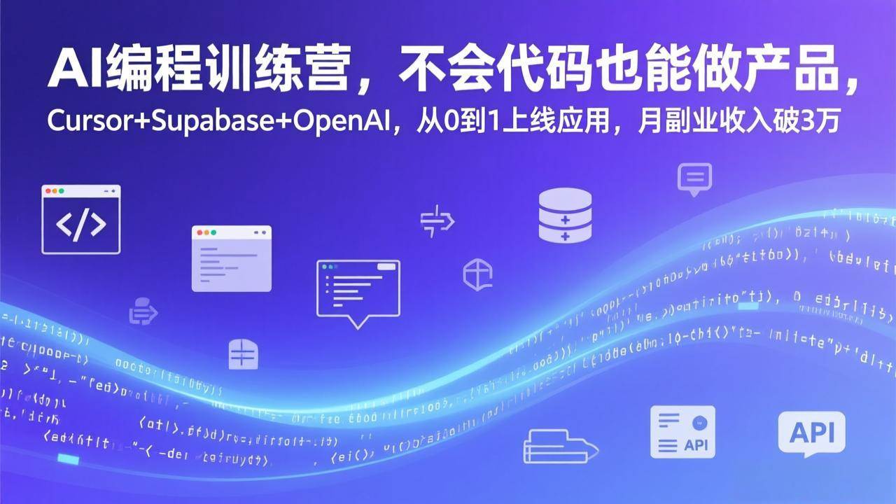 （17388期）AI编程训练营，不会代码也能做产品，Cursor+Supabase+OpenAI，从0到1上线应用，月副业收入破3万-易网创