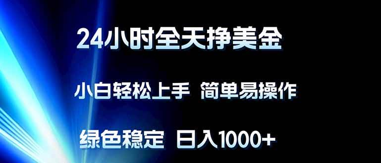 （17557期）24小时全天挣美金，小白轻松上手，简单易操作，绿色稳定，日入1000+-易网创