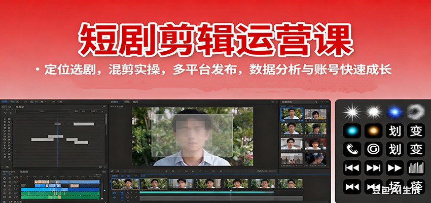 短剧剪辑运营课：定位选剧，混剪实操，多平台发布，数据分析与账号快速成长-易网创