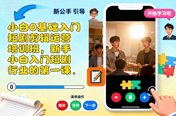 小白0基础入门短剧剪辑运营培训班，新手小白入门短剧行业的第一课-易网创