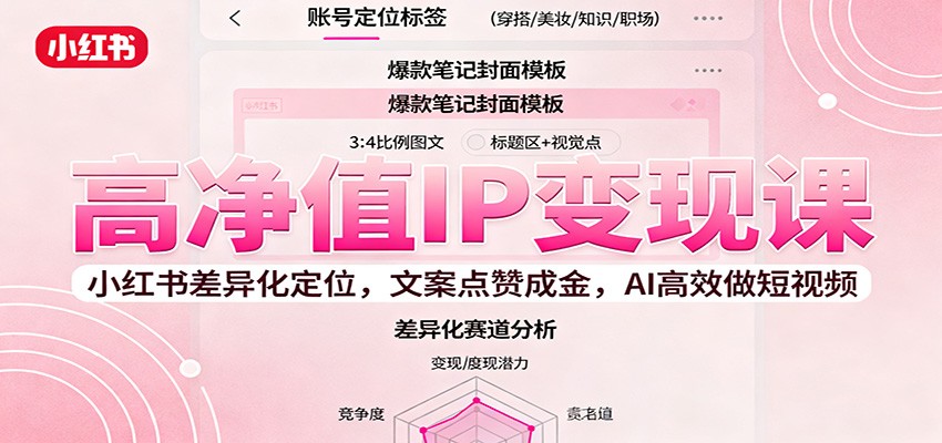 高净值IP变现课：小红书差异化定位，文案点赞成金， AI高效做短视频-易网创