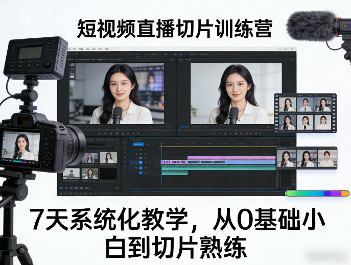 短视频直播切片训练营，7天系统化教学，从0基础小白到切片熟练-易网创