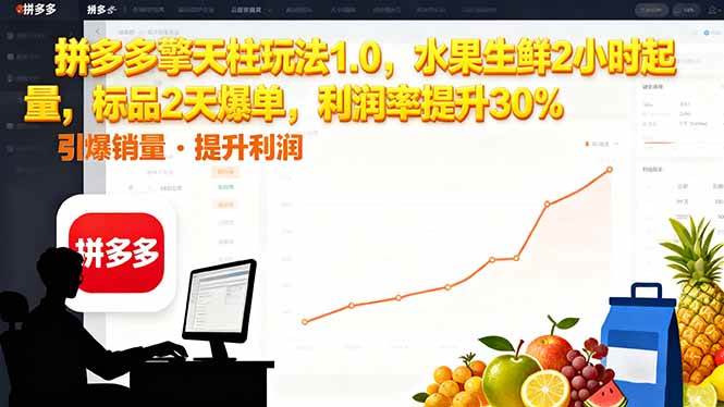 （16429期）拼多多 擎天柱玩法1.0，水果生鲜2小时起量，标品2天爆单，利润率提升30%-易网创