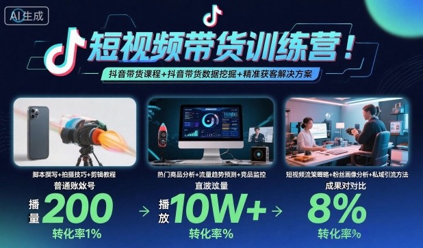 短视频带货训练营，抖音带货课程+抖音带货数据挖掘+精准获客解决方案-易网创