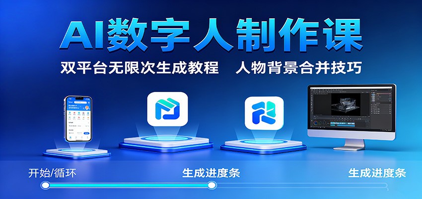 AI数字人制作课：双平台无限次生成教程，人物背景合并技巧-易网创