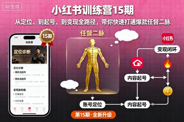 小红书训练营15期，从定位、到起号、到变现全路径，带你快速打通爆款任督二脉-易网创