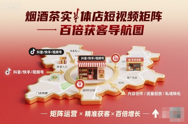 烟酒茶实体店短视频矩阵百倍获客导航图-易网创