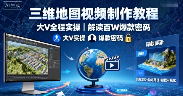 三维地图视频制作教程，大V全程实操，解读百W爆款密码-易网创