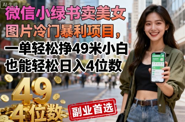微信小绿书卖美女图片冷门暴利项目，一单轻松挣49米小白也能轻松日入4位数-易网创