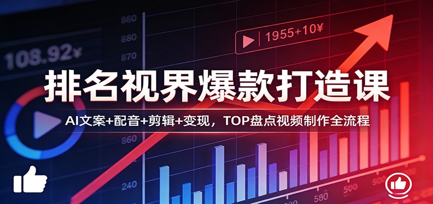 排名视界爆款打造课：AI文案+配音+剪辑+变现，TOP盘点视频制作全流程-易网创