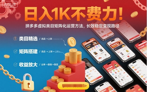 日入1K不费力！拼多多虚拟类目矩阵化运营方法，长效稳定变现路径-易网创