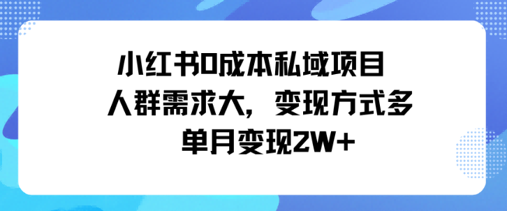 小红书0成本私域项目，人群需求大，变现方式多单月变现2W+-易网创