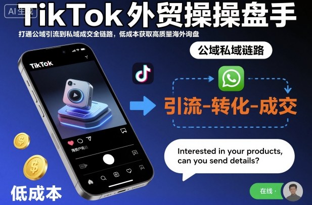 TikTok外贸操盘手，打通公域引流到私域成交全链路，低成本获取高质量海外询盘-易网创