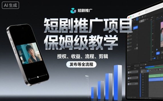 短剧推广项目保姆级教学，授权、收益、流程、剪辑，发布等全流程-易网创