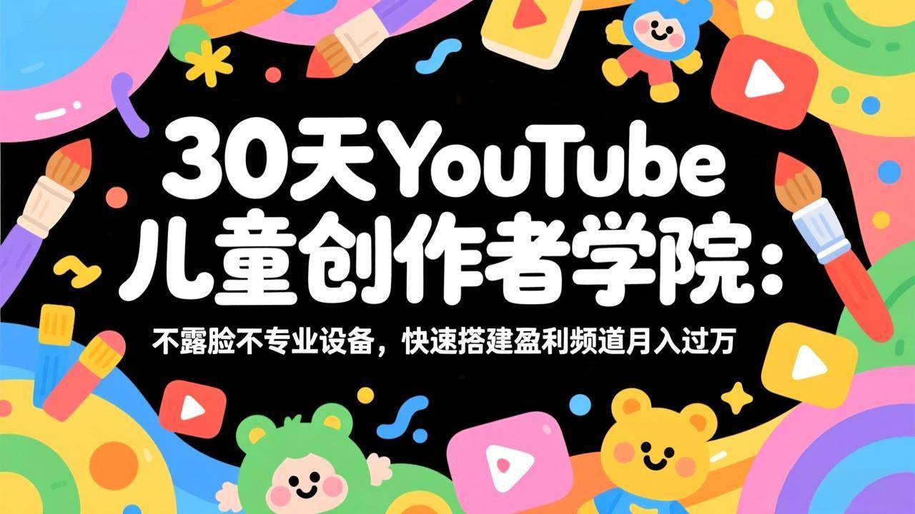 （17554期）30天YouTube儿童创作者学院：不露脸不专业设备，快速搭建盈利频道月入过万-易网创