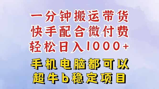 （16285期）快手黑科技一分钟搬运带货，一刀不剪过原创，微付费投流玩法，轻松日入…-易网创