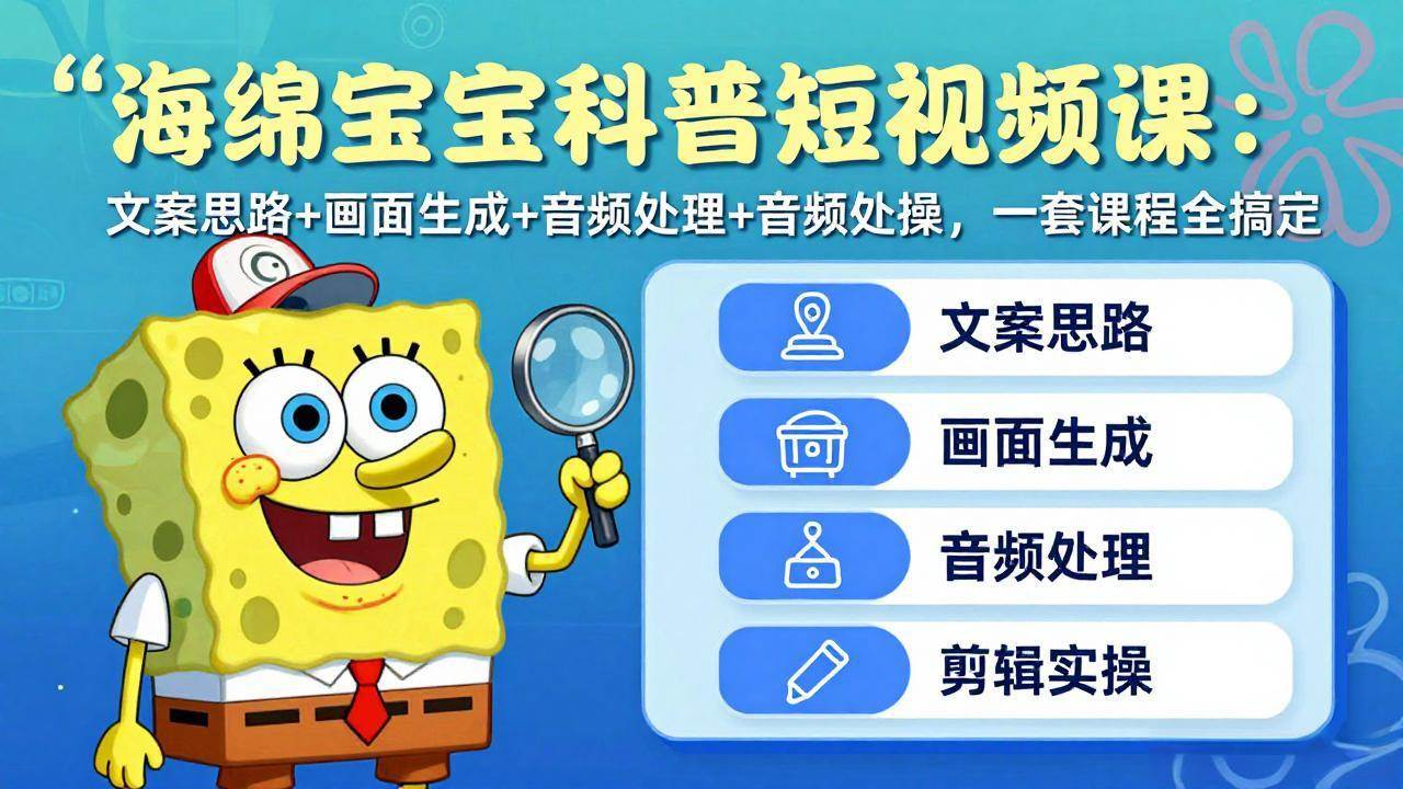 （17756期）海绵宝宝科普短视频课：文案思路+画面生成+音频处理+剪辑实操，一套课程全搞定-易网创