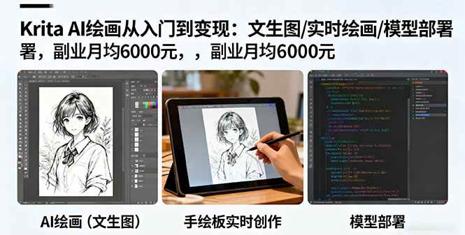 （16222期）Krita AI绘画从入门到变现：文生图/实时绘画/模型部署，副业月均6000元-易网创