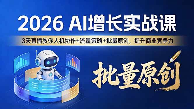 (17662期)2026 AI 增长实战课:3 天直播教你人机协作 + 流量策略 + 批量原创,提升商业竞争力-易网创
