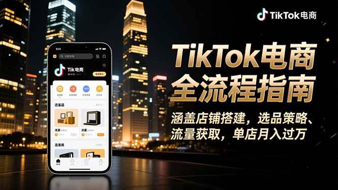 （16524期）TikTok电商全流程指南，涵盖店铺搭建、选品策略、流量获取，单店月入过万-易网创
