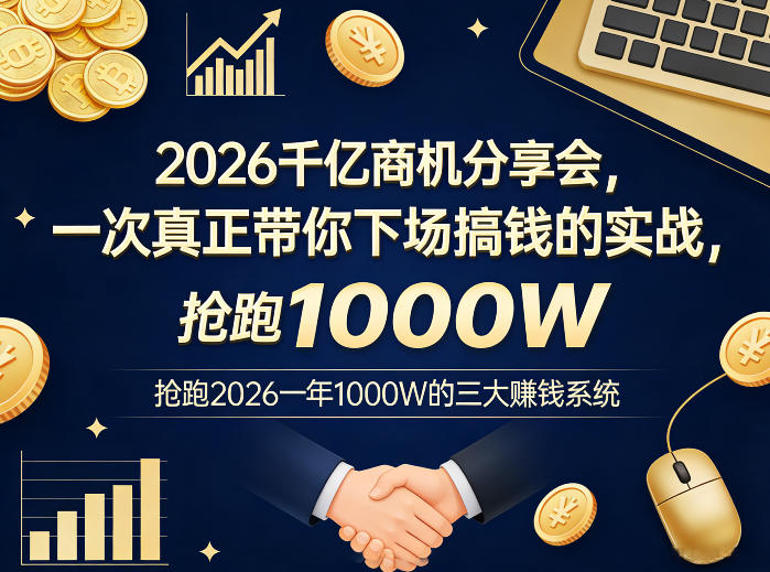 2026千亿商机分享会，一次真正带你下场搞钱的实战，抢跑2026一年1000W的三大賺钱系统-易网创