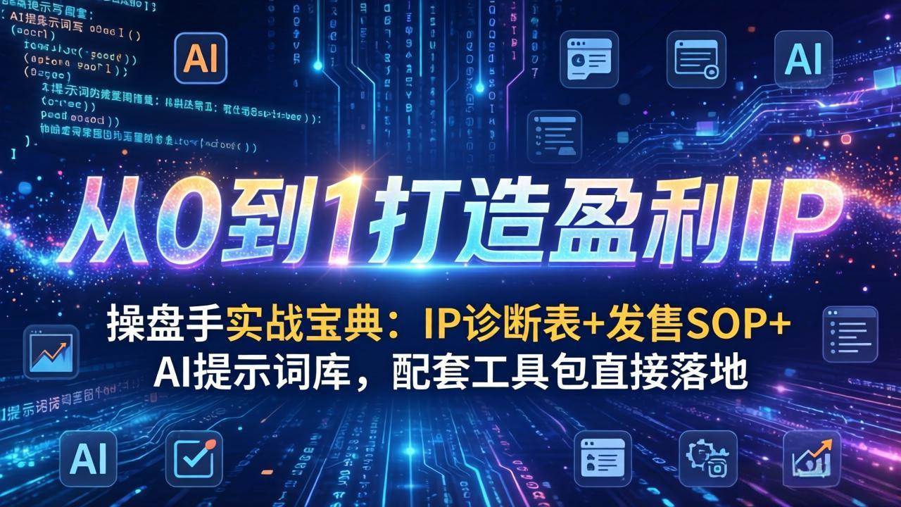 （17593期）操盘手实战宝典：IP诊断表+发售SOP+AI提示词库，配套工具包直接落地，从0到1打造盈利IP-易网创