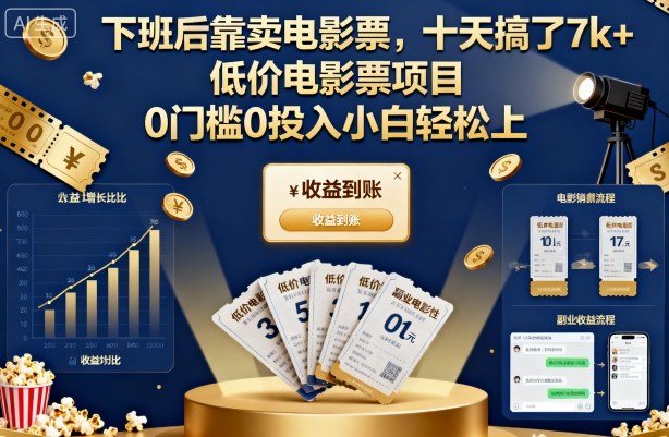 下班后靠卖电影票，十天搞了7k+，低价电影票项目，0门槛0投入小白轻松上手【揭秘】-易网创