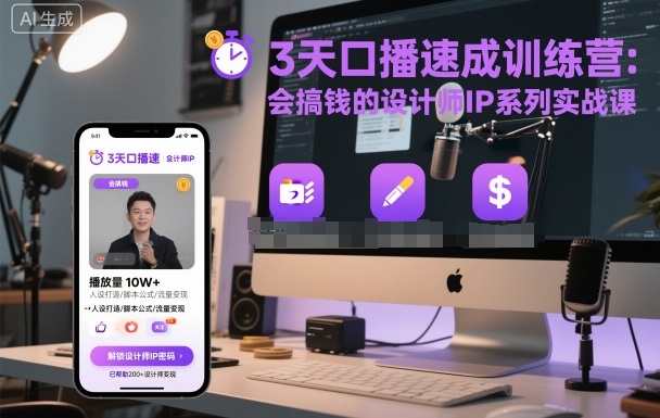 3天口播速成训练营，会搞钱的设计师IP系列实战课-易网创